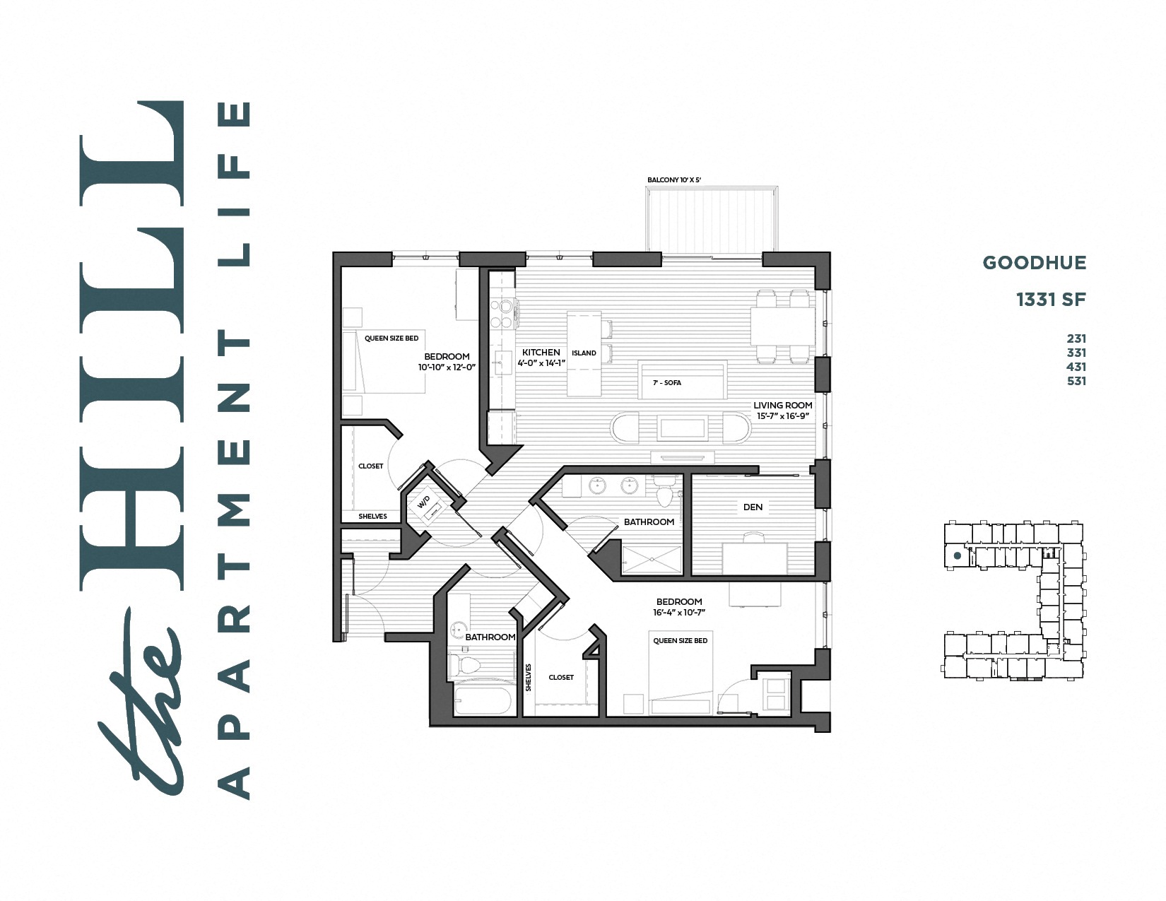 Floor plan for 2 beds, 2 baths, 1331 sqft